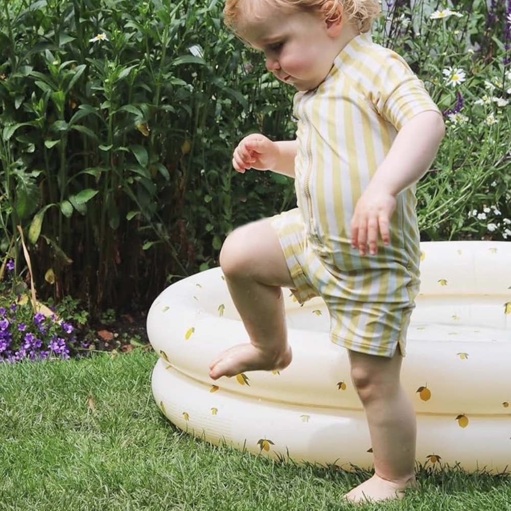 Yellow and White Striped Baby Swim Romper
